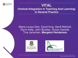 VITAL (Vertical Integration in Teaching And Learning) in General Practice