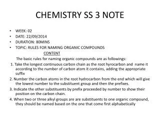 CHEMISTRY SS 3 NOTE