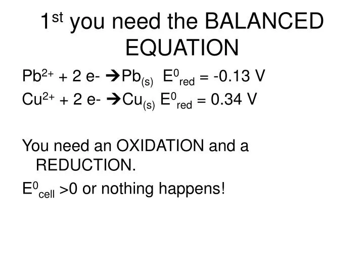 1 st you need the balanced equation