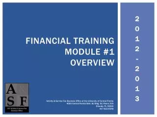 Financial Training Module #1 Overview