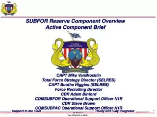 SUBFOR Reserve Component Overview Active Component Brief