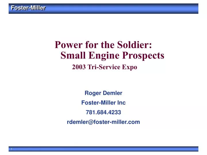 power for the soldier small engine prospects 2003 tri service expo