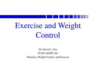 Exercise and Weight Control