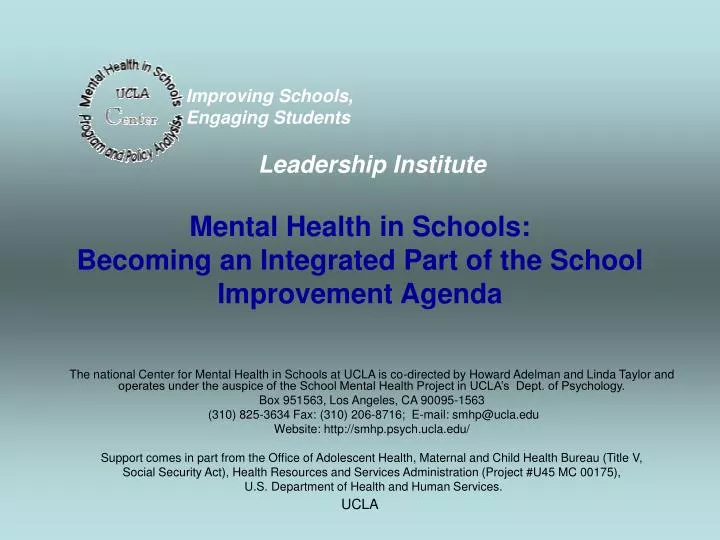 mental health in schools becoming an integrated part of the school improvement agenda
