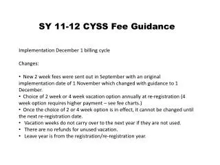 SY 11-12 CYSS Fee Guidance
