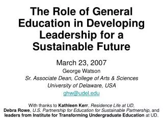 The Role of General Education in Developing Leadership for a Sustainable Future