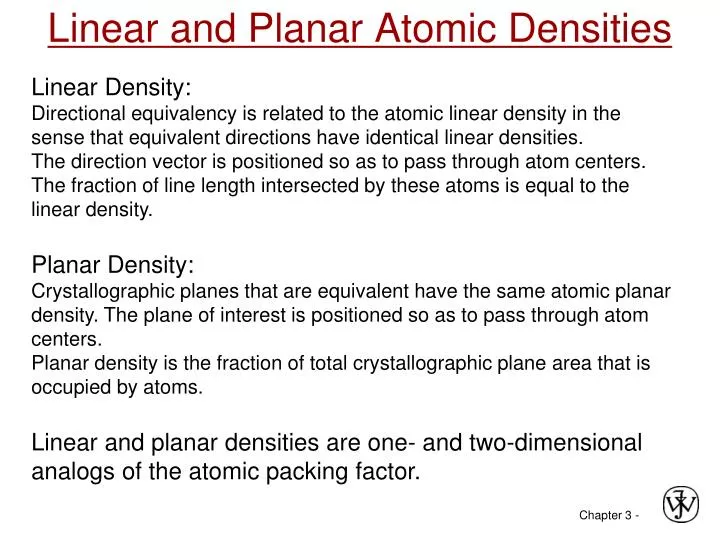 linear and planar atomic densities