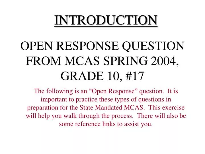 open response question from mcas spring 2004 grade 10 17