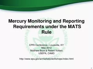 Mercury Monitoring and Reporting Requirements under the MATS Rule