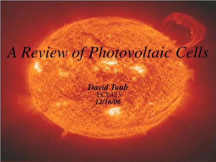 a review of photovoltaic cells