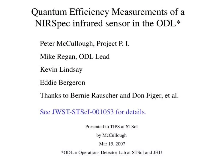 quantum efficiency measurements of a nirspec infrared sensor in the odl
