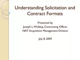 Understanding Solicitation and Contract Formats