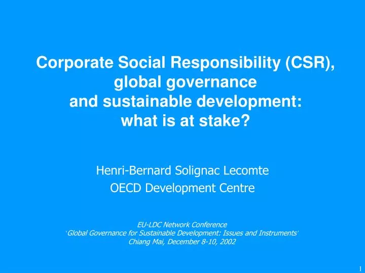corporate social responsibility csr global governance and sustainable development what is at stake