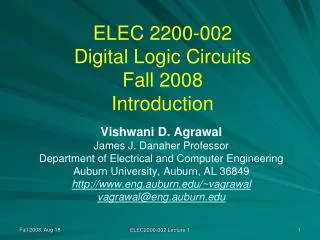 ELEC 2200-002 Digital Logic Circuits Fall 2008 Introduction