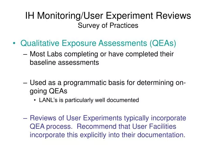 ih monitoring user experiment reviews survey of practices