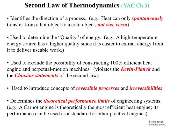 second law of thermodynamics yac ch 5