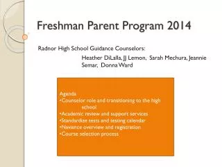 Freshman Parent Program 2014