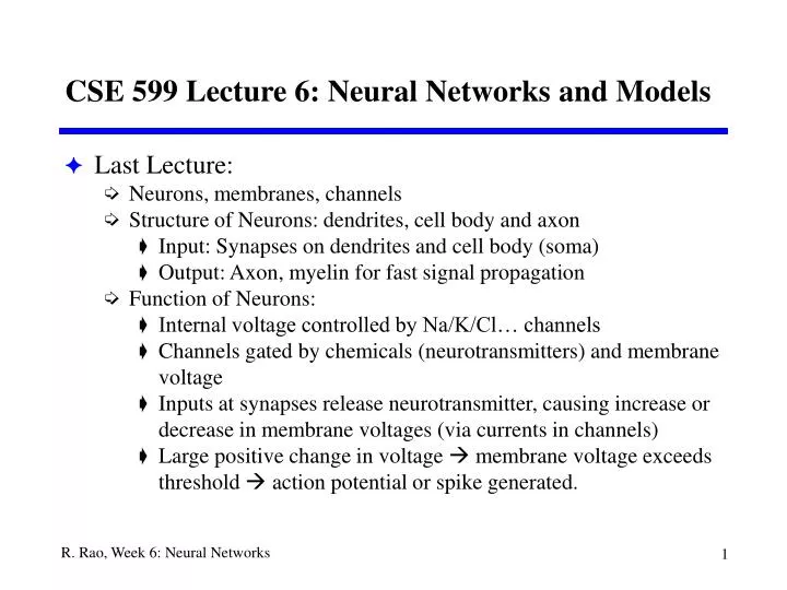 cse 599 lecture 6 neural networks and models