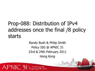 Prop-088: Distribution of IPv4 addresses once the final /8 policy starts