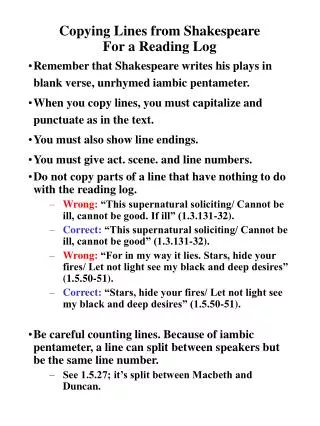 Copying Lines from Shakespeare For a Reading Log