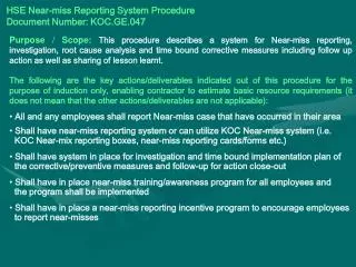 HSE Near-miss Reporting System Procedure Document Number: KOC.GE.047