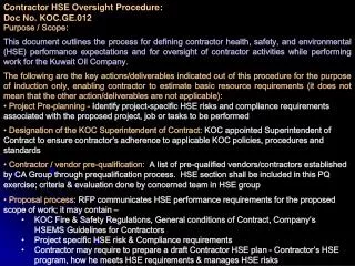 Contractor HSE Oversight Procedure: Doc No. KOC.GE.012