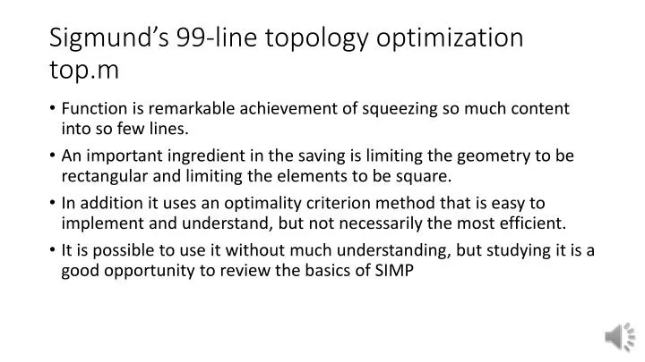 sigmund s 99 line topology optimization top m