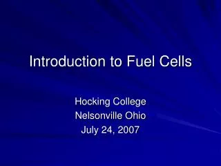 Introduction to Fuel Cells