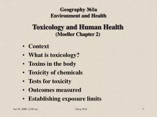 Toxicology and Human Health (Moeller Chapter 2)