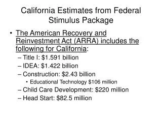 California Estimates from Federal Stimulus Package