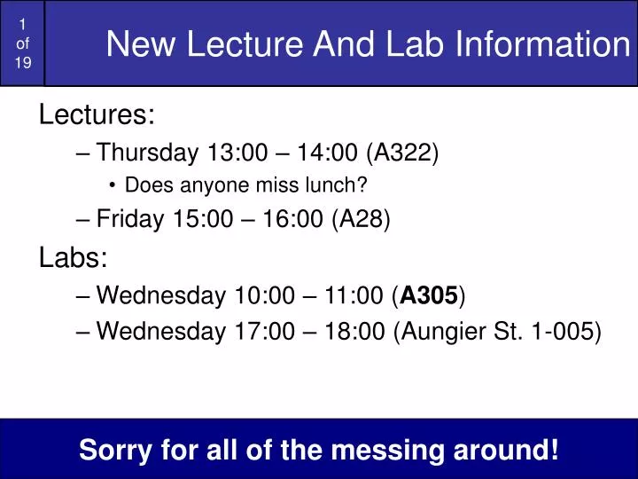 new lecture and lab information