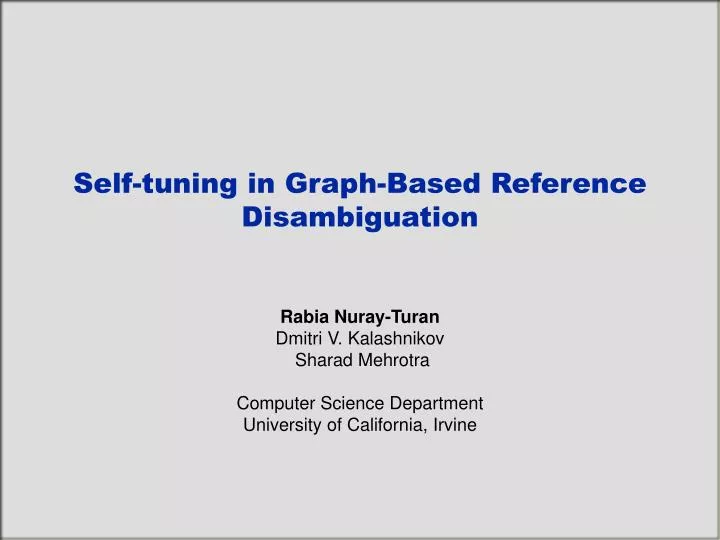 self tuning in graph based reference disambiguation