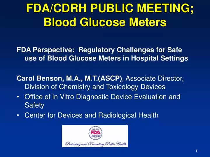 fda cdrh public meeting blood glucose meters