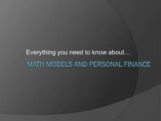 Math Models and Personal Finance