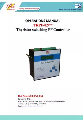 OPERATIONS MANUAL TRPF-02/** Thyristor switching PF Controller