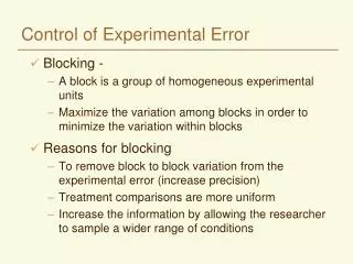 Control of Experimental Error