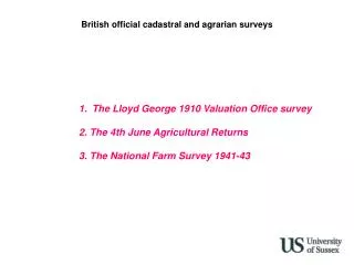 British official cadastral and agrarian surveys