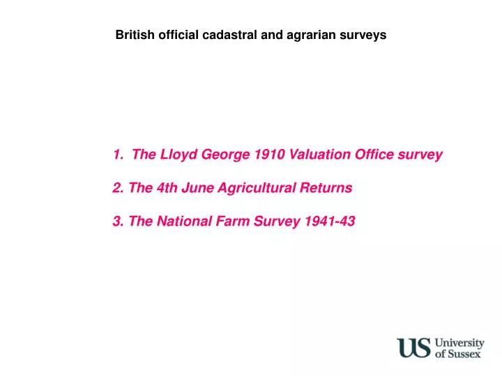 british official cadastral and agrarian surveys