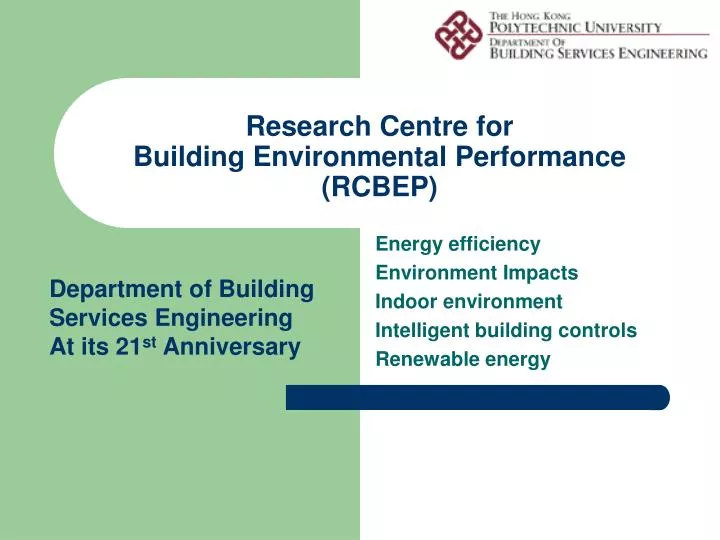 research centre for building environmental performance rcbep