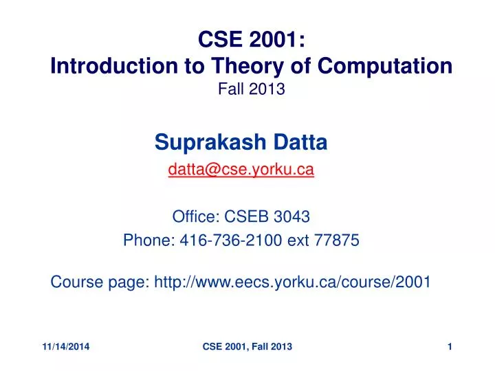 cse 2001 introduction to theory of computation fall 2013