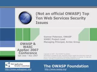 (Not an official OWASP) Top Ten Web Services Security Issues