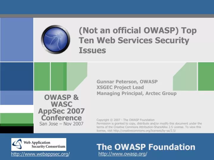 not an official owasp top ten web services security issues