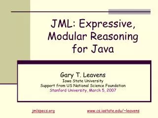 JML: Expressive, Modular Reasoning for Java