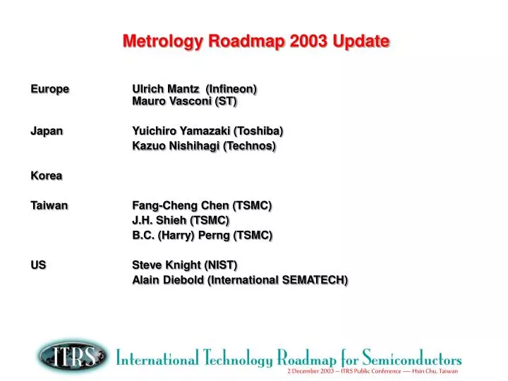 metrology roadmap 2003 update