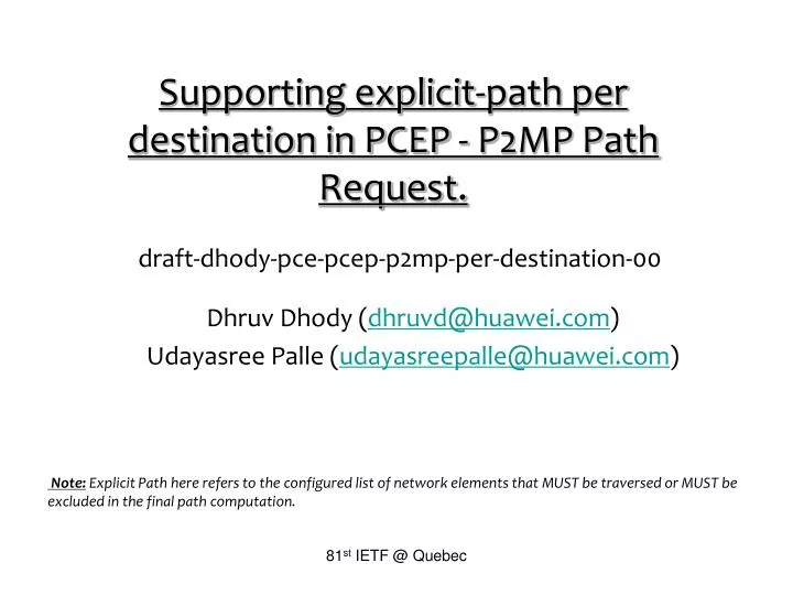 supporting explicit path per destination in pcep p2mp path request