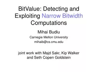 BitValue: Detecting and Exploiting Narrow Bitwidth Computations
