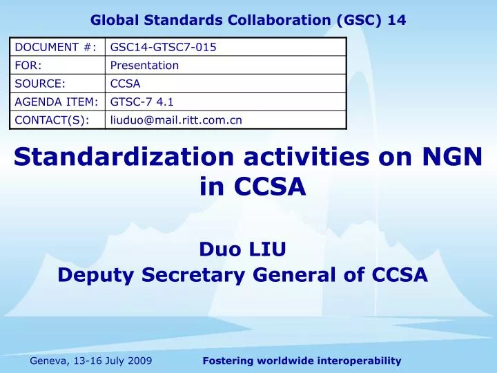 standardization activities on ngn in ccsa