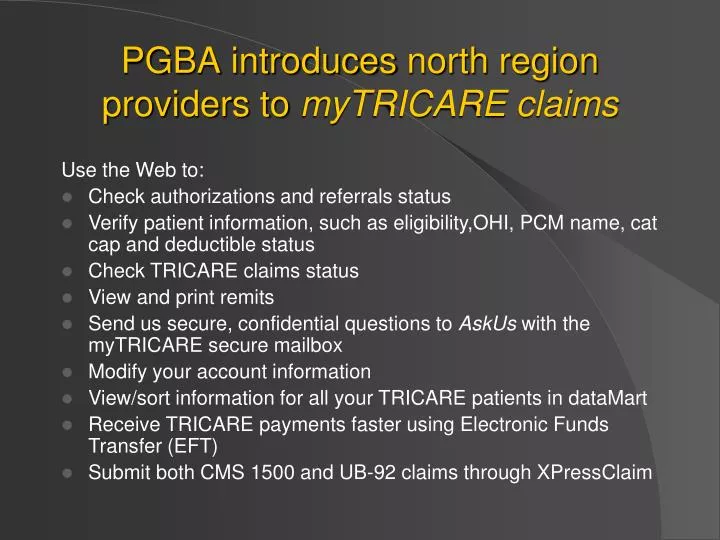 pgba introduces north region providers to mytricare claims