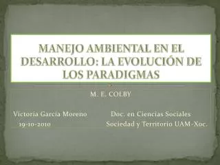 manejo ambiental en el desarrollo la evoluci n de los paradigmas