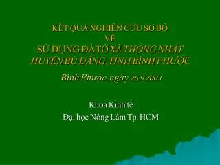k t qu nghi n c u s b v s d ng t x th ng nh t huy n b ng t nh b nh ph c